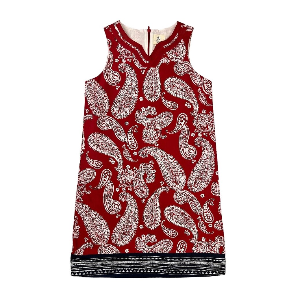Lands' End Youth Girls Sleeveless Red White & Blue Paisley Summer Dress Size 10